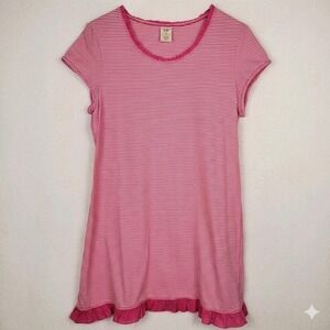 Sonoma Life + Style Womens XL Pink White Striped Ruffle Hem Nightgown Sleepwear
